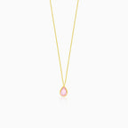 Collar fino de oro con forma de gota y cuarzo rosa