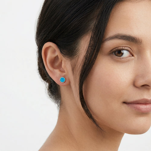 Pendientes de botón con ópalo azul