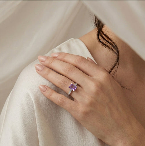 Amethyst silver statement ring