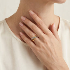 Dvoubarevný zlatý prsten s křížem