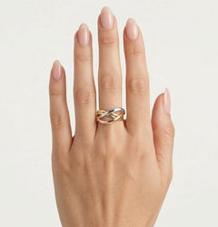 Zlatý tříbarevný překřížený prsten