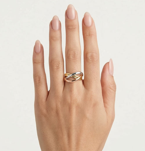 Gold Tri-Color Überkreuz-Ring