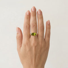 Golden dreams bar-set moldavite ring