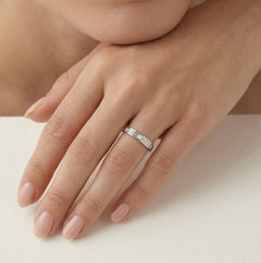 Chic rectangular radiant cut silver ring