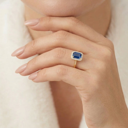 Blue sapphire emerald cut ring
