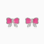 Stříbrné náušnice růžová mašle