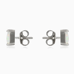 Čtvercové náušnice s bílým opálem pecky