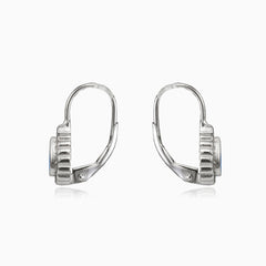 Bezel white opal pear lever earrings