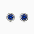 Round halo blue quartz studs