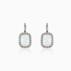 Boucles d’oreilles opale blanche rectangulaires