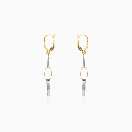 Visací naušnice z bílého a žlutého zlata ve tvaru řetězu