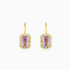 Rectangle amethyst halo earrings