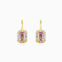 Rectangle amethyst halo earrings