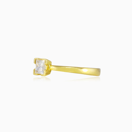 Princess cubic zirconia solitaire gold ring