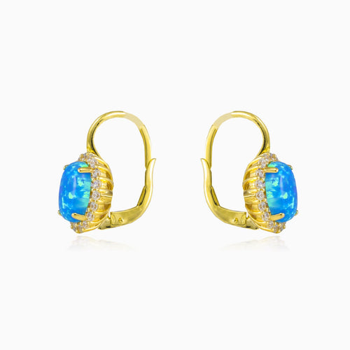 Ovale Halo-Ohrringe aus Gold mit blauem Opal