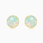 Zlaté náušnice kulaté bílý opál