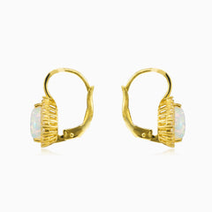 Pear white opal gold earrings