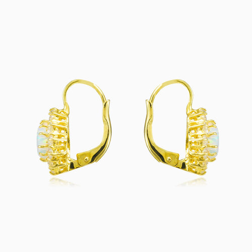 Pendientes de ópalo blanco ovalado con halo