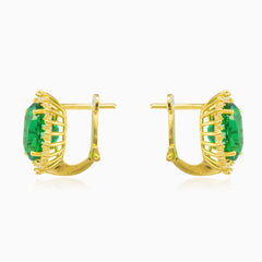 Královské zlaté oválné náušnice se syntetickým smaragdem
