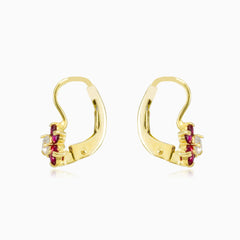 Red flower gold earrings