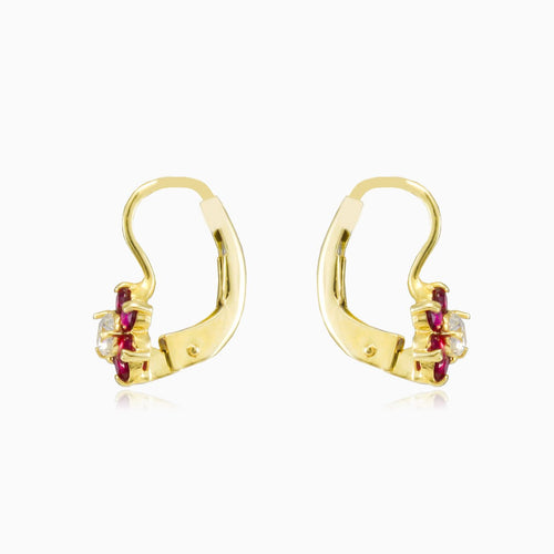Red flower gold earrings