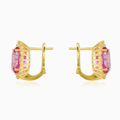 Royal oval rose quartz gold earrings