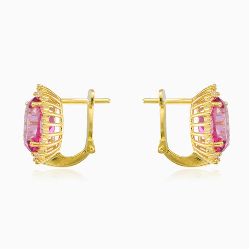 Royal oval rose quartz gold earrings