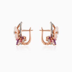 Náušnice z růžového zlata s drahými kameny