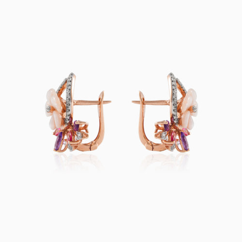 Náušnice z růžového zlata s drahými kameny