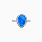 Bague large en opale bleue en forme de poire