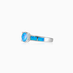 Bague tendance en opale bleue
