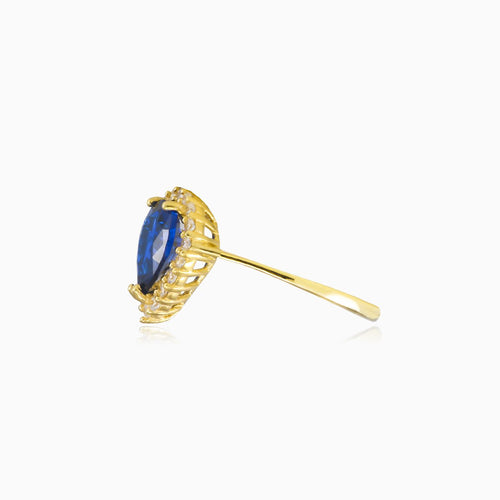 Birnenförmiger blauer Quarz-Gold-Ring