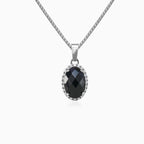 Halo oval onyx white gold pendant