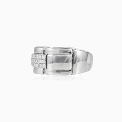 Bague homme en or blanc avec diamant en maillons