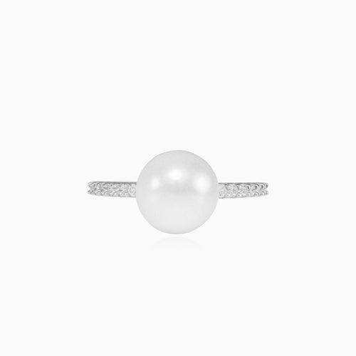 Zlatý prsten se sladkovodní perlou a kubickými zirkony