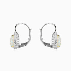 Pendientes colgantes de ópalo blanco con circonita cúbica real