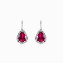Boucles d’oreilles pendantes pour femmes en rubis royal et zircone cubique