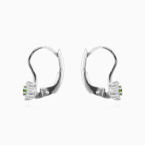 Smaragdové květinové náušnice z bílého zlata se zirkonovým třpytem