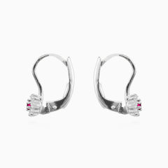 Rubínové květinové náušnice z bílého zlata se zirkonovým třpytem