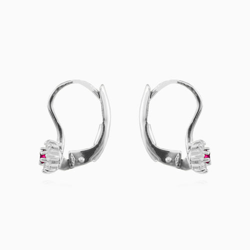 Rubínové květinové náušnice z bílého zlata se zirkonovým třpytem