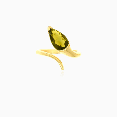 Gold ring with pear cut moldavite