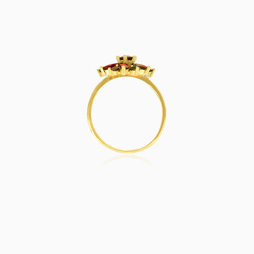 Anillo de flor de granate en oro de 14 quilates