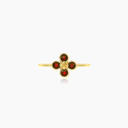Gold Flower Ring with Four Garnets