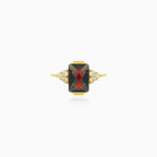 Stylish emerald cut garnet ring with cubic zirconia