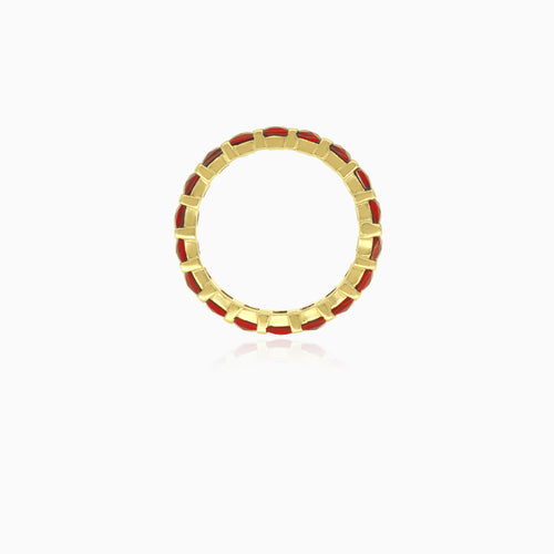 Prsten ze žlutého zlata s granáty s princess brusem