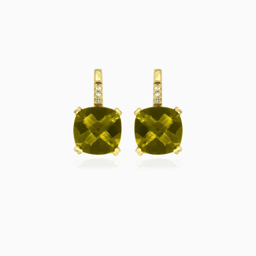 Celestial Radiance gold drop earrings with moldavite and cubic zirconia