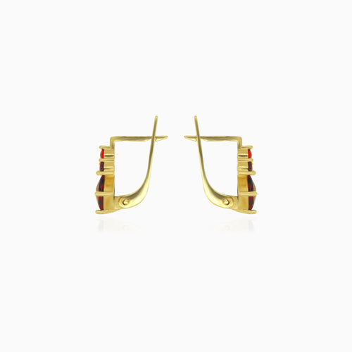 Náušnice s čtvercovým princess brusem a kulatým granátem ve zlatě