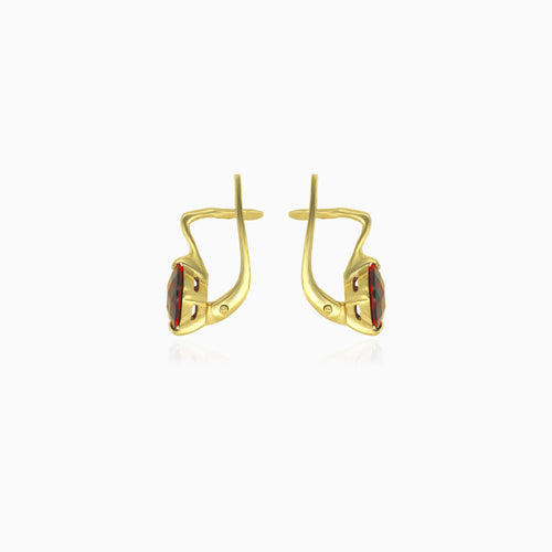 Rund geschliffene Granat-Solitär-Ohrringe aus Gelbgold