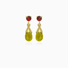 Granat- und Moldavit-Gold-Tropfenohrringe