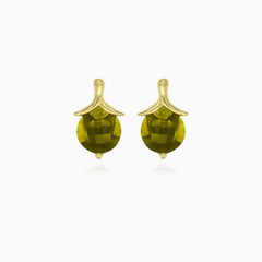 Pendientes colgantes de elegancia con moldavita en oro amarillo